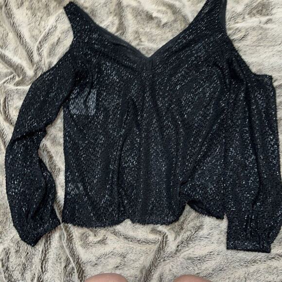 L’Academie see through cold shoulder long sleeve glitter blouse | Sz S, NWT - Picture 7 of 7